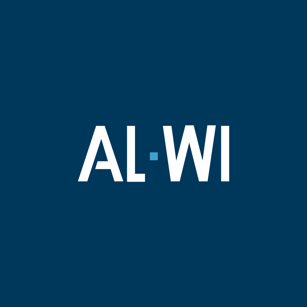 Logomarca Al-Wi, com fundo azul e escrita branca.