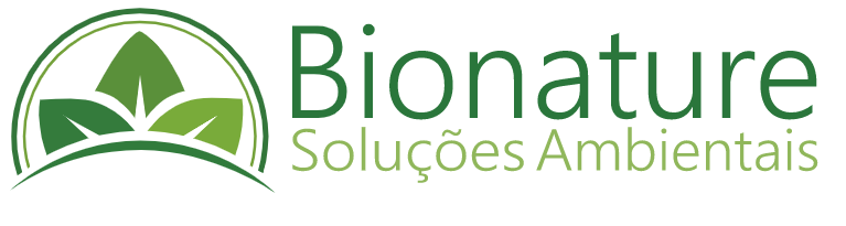 Logomarca Bionature, com fundo branco e escrita verde e três folhas.